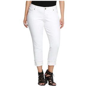 Torrid White Cropped Cotton-Blend Boyfriend Fit Raw Hem Jeans Size 16
